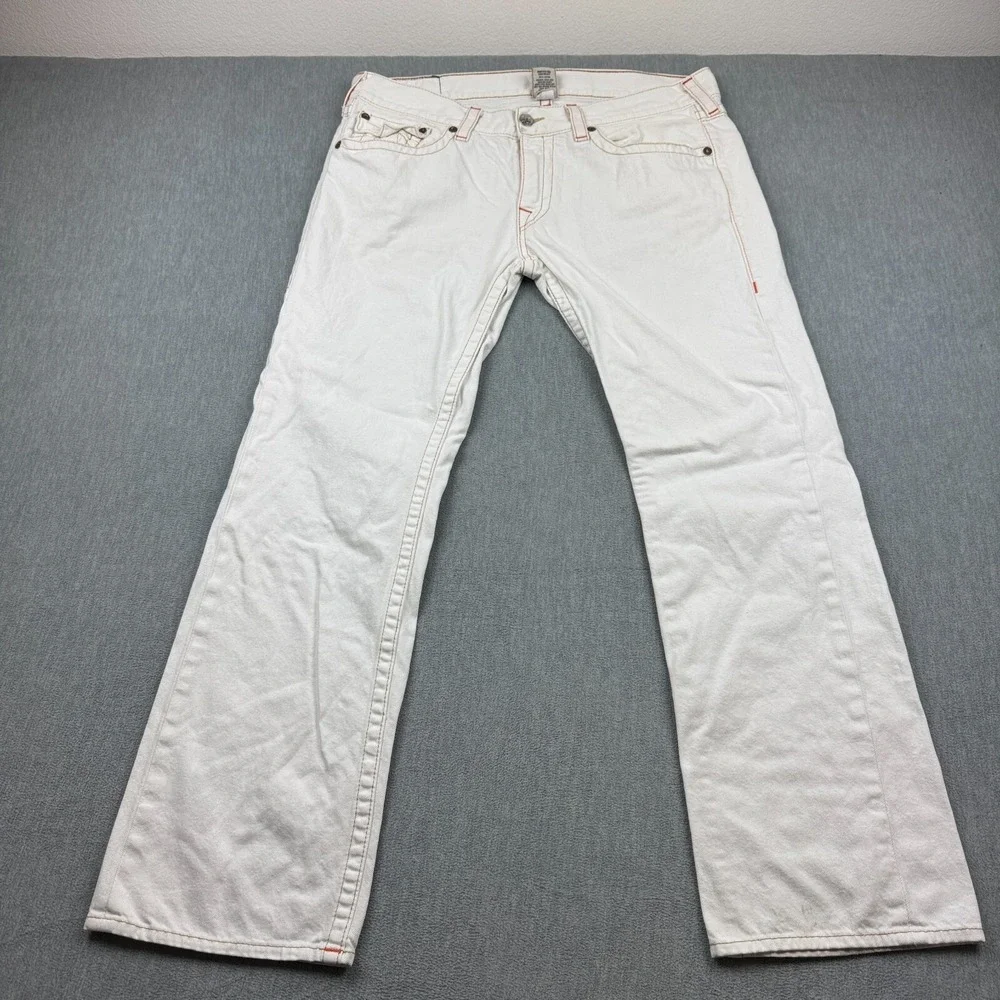 Vintage True Religion Jeans Men 38 Fit 38X33 White Straight Flap Pocket Made USA
